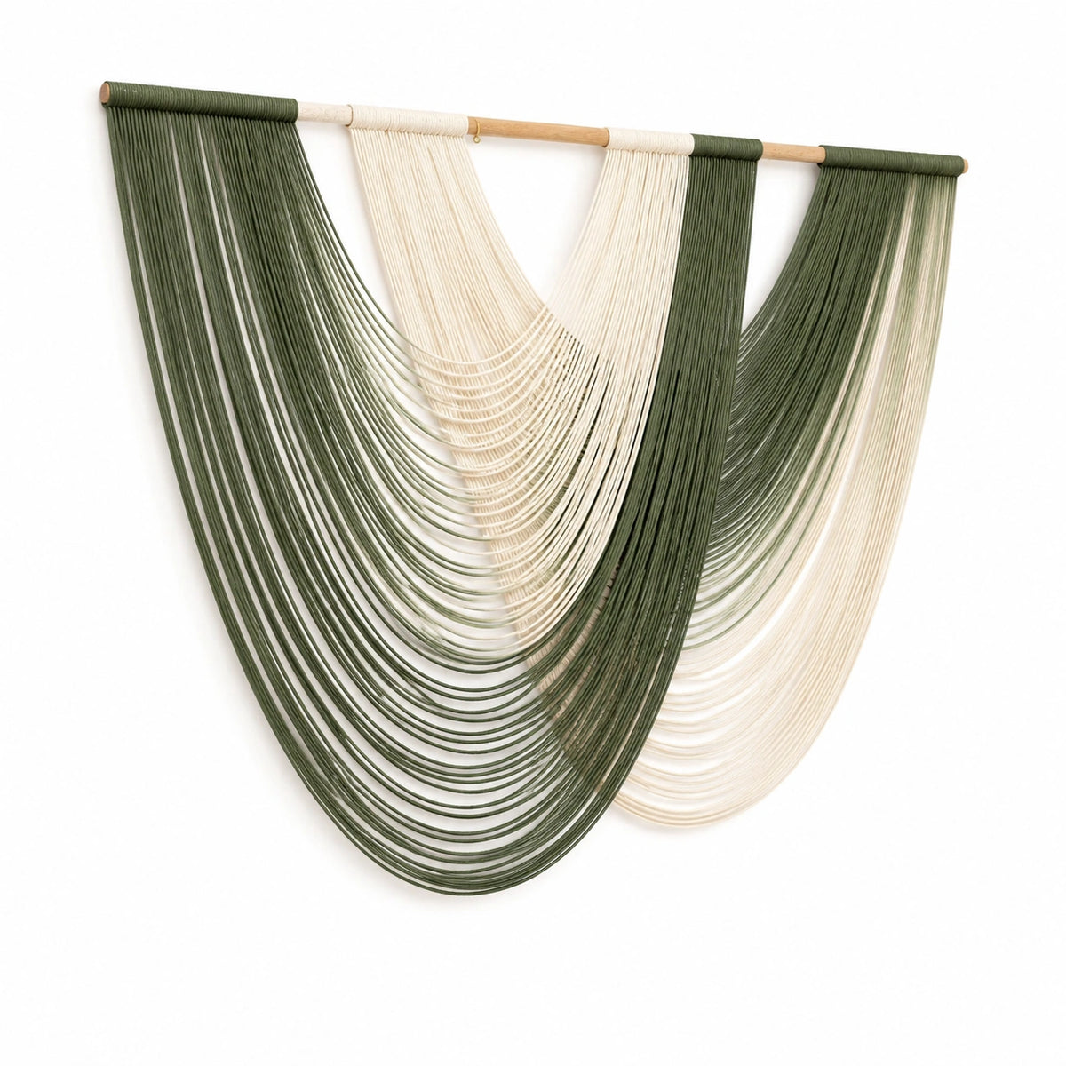 Wandbehang 100 x 130 cm aus Textilkordel Grün Creme im Boho-Stil