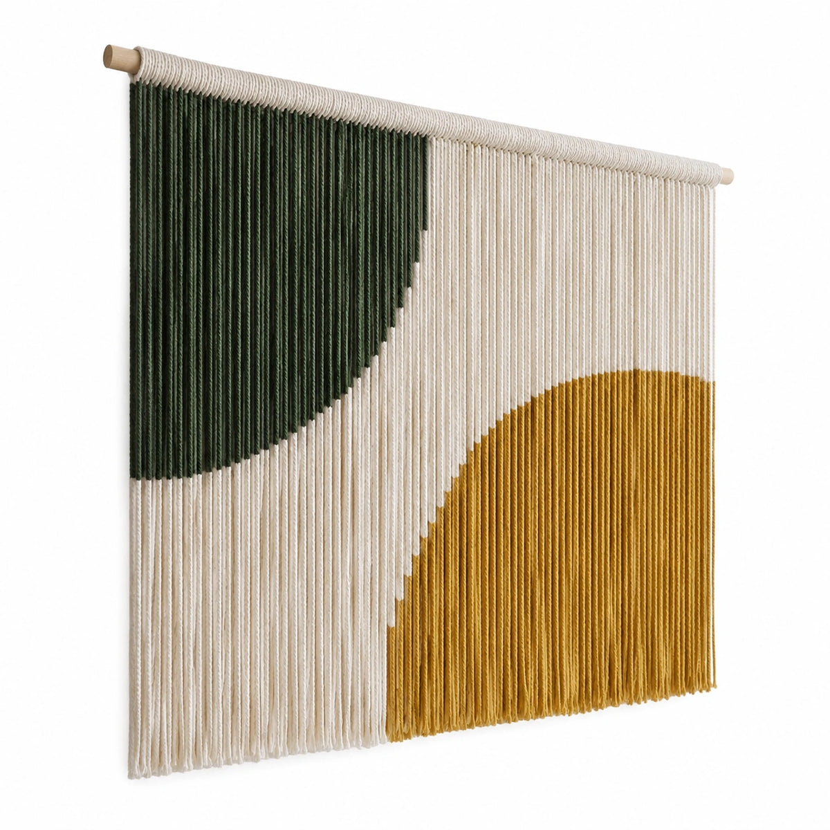 Makramee Wandteppich 90 x 100 cm Baumwollkordel Grün Creme Senfgelb geometrisch