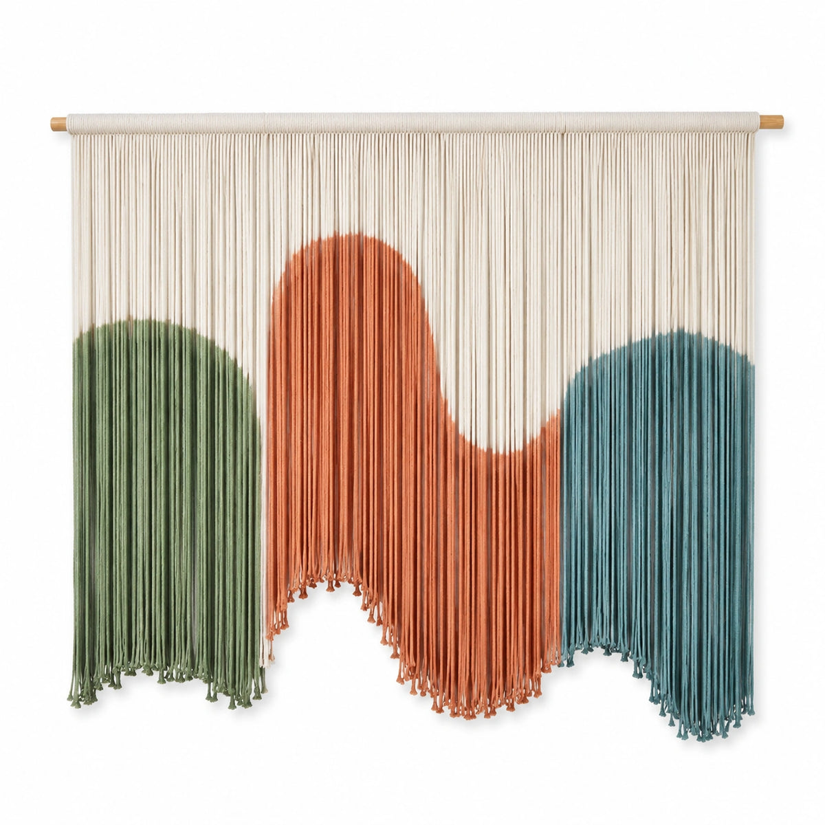 Wandteppich 100 cm x 100 cm aus Textilkordeln mit Holzstab im Boho Stil