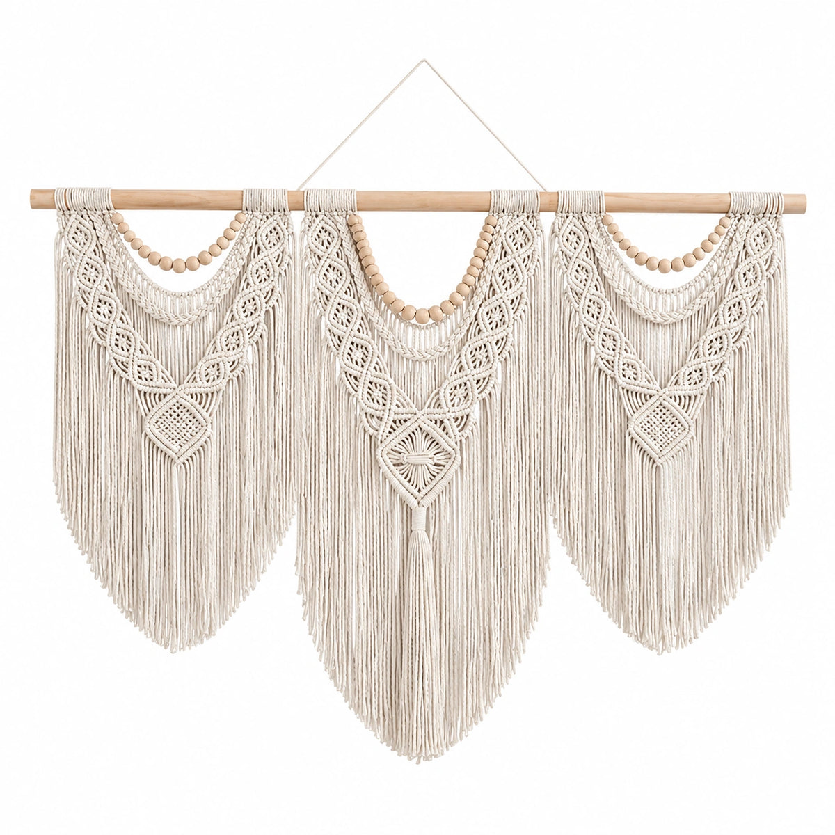 Makramee Wandteppich 120 cm 110 cm Baumwolle Creme Boho