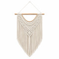 Makramee Wandbehang 50 x 90 cm aus Baumwolle in Creme mit Holzstab im Boho Stil