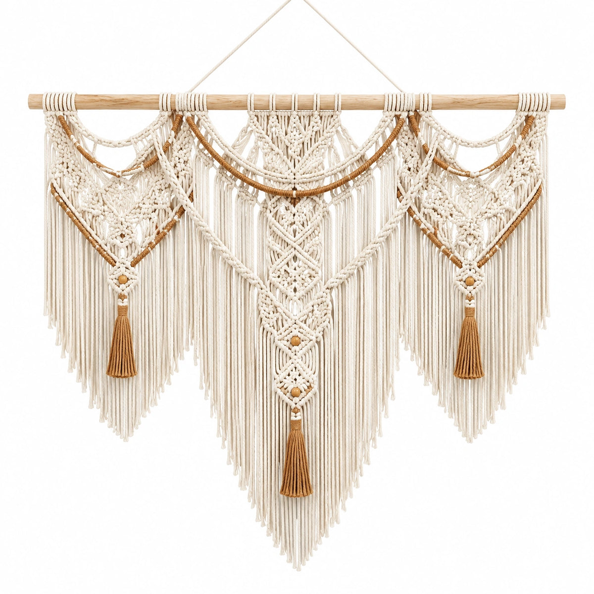 Makramee Wandbehang 110 x 105 cm Baumwolle Creme/Braun Boho Dekoration