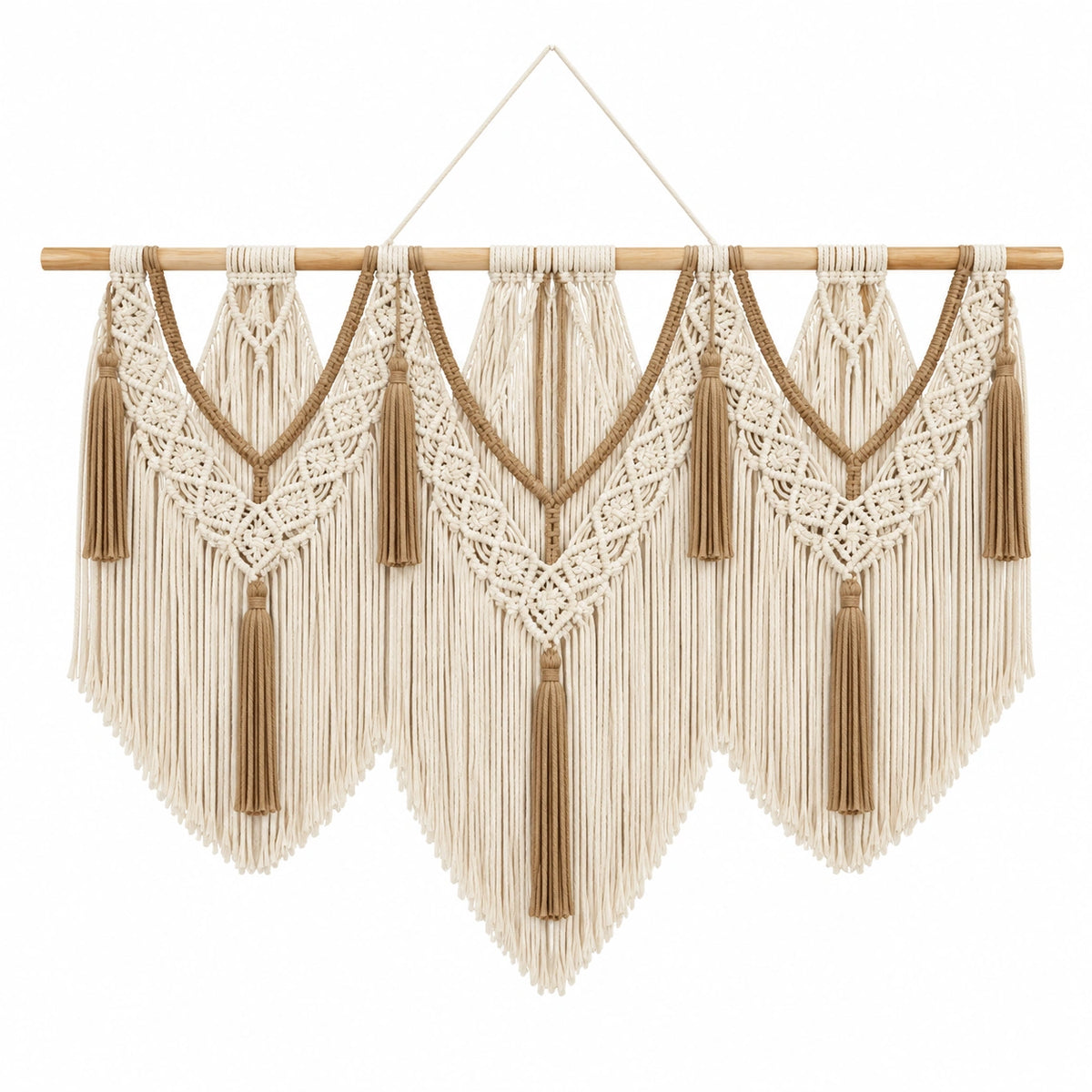Makramee Wandbehang 120 x 110 cm Baumwolle Beige Braun Boho mit Fransen