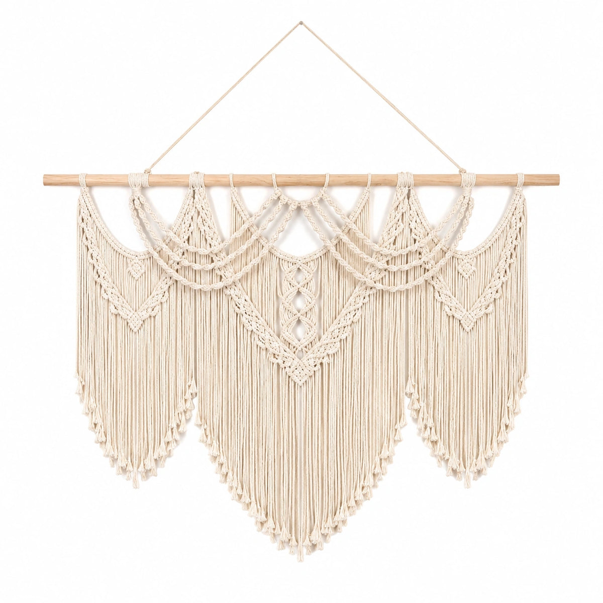 Makramee Wandteppich 100 x 90 cm Baumwolle Natur Boho Hängedekoration