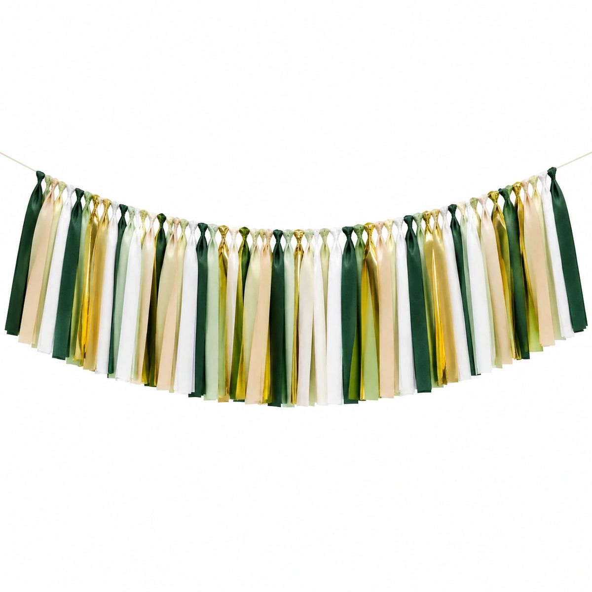 Girlande 150 cm x 45 cm aus Polyester in Grün Creme Weiß Gold - geknotete Dekoration