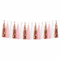Quastengirlande 200 cm aus Kunststofffolie Rosa Weiß Roségold für Partydekoration