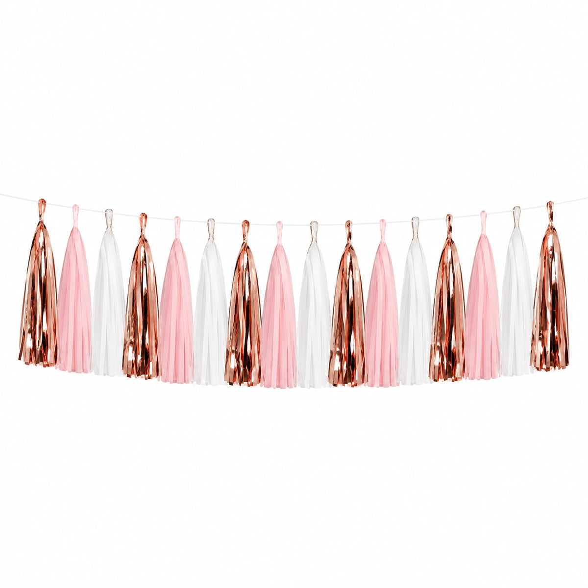 Quastengirlande 200 cm aus Kunststofffolie Rosa Weiß Roségold für Partydekoration