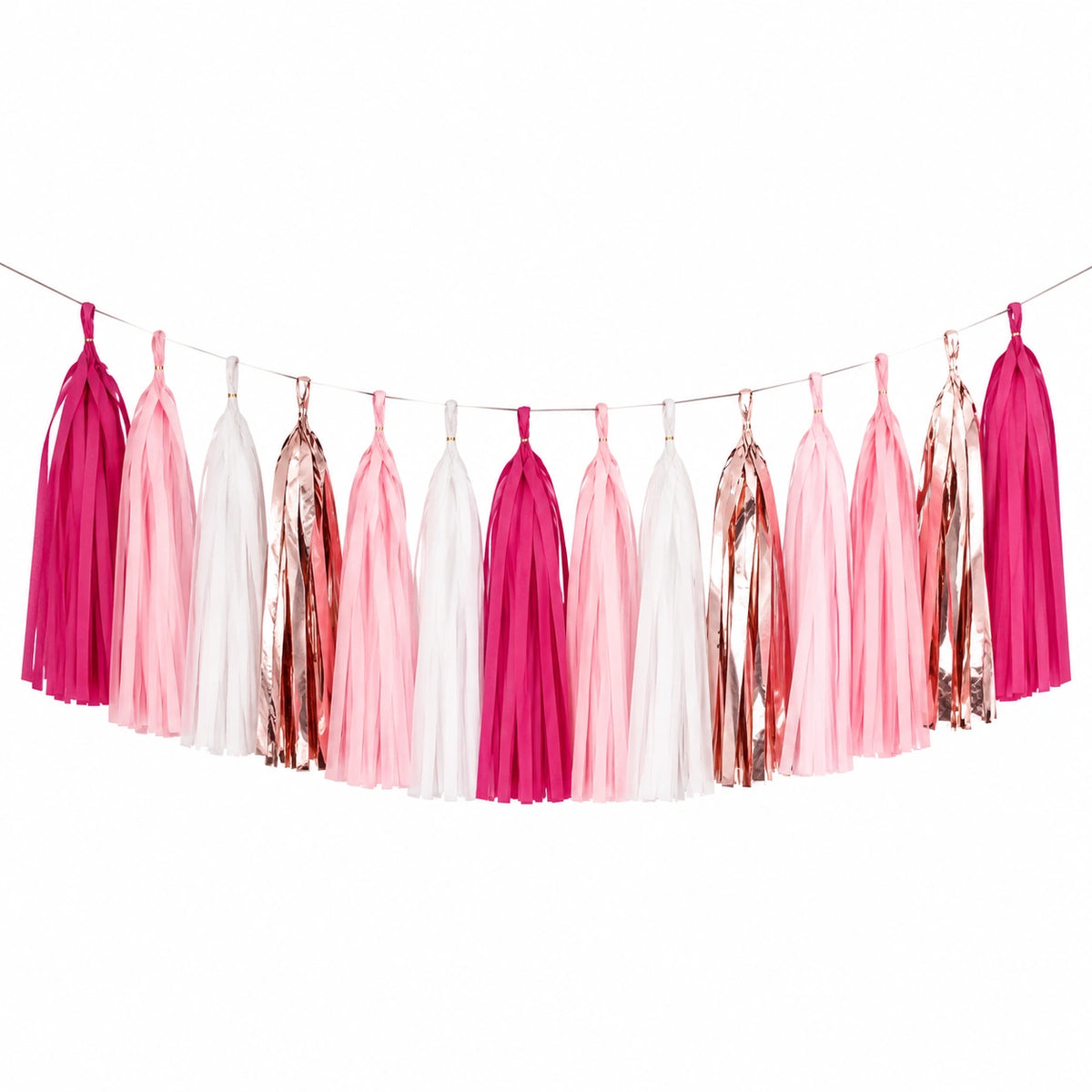 Quastengirlande 14-teilig 300 cm Papierfolie Rosa Weiß Roségold für Partydekoration