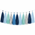 Quastengirlande 300 cm Papier Blau Hellblau Mint Silber Partydekoration