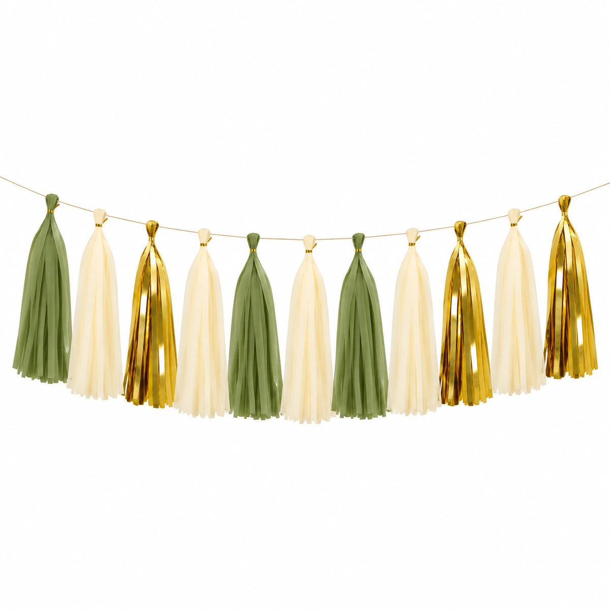 Quastengirlande 200 cm Papier Grün Creme Gold - hängende Partydekoration
