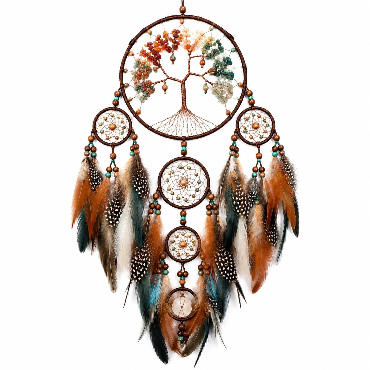 Traumfänger 35 cm Baumwollkordel Braun Mehrfarbig Wanddekoration im Boho-Stil