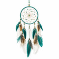 Traumfänger Wanddekoration 25 x 60 cm mit Federn und Perlen in Grün Weiß Braun
