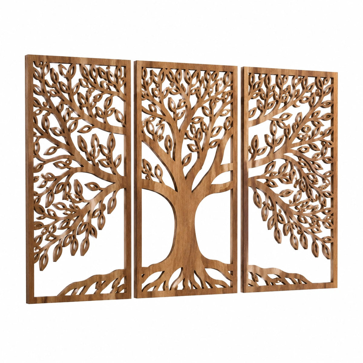 Wanddekoration 3-teilig 90 cm x 40 cm Holz braun Baummotiv durchbrochen