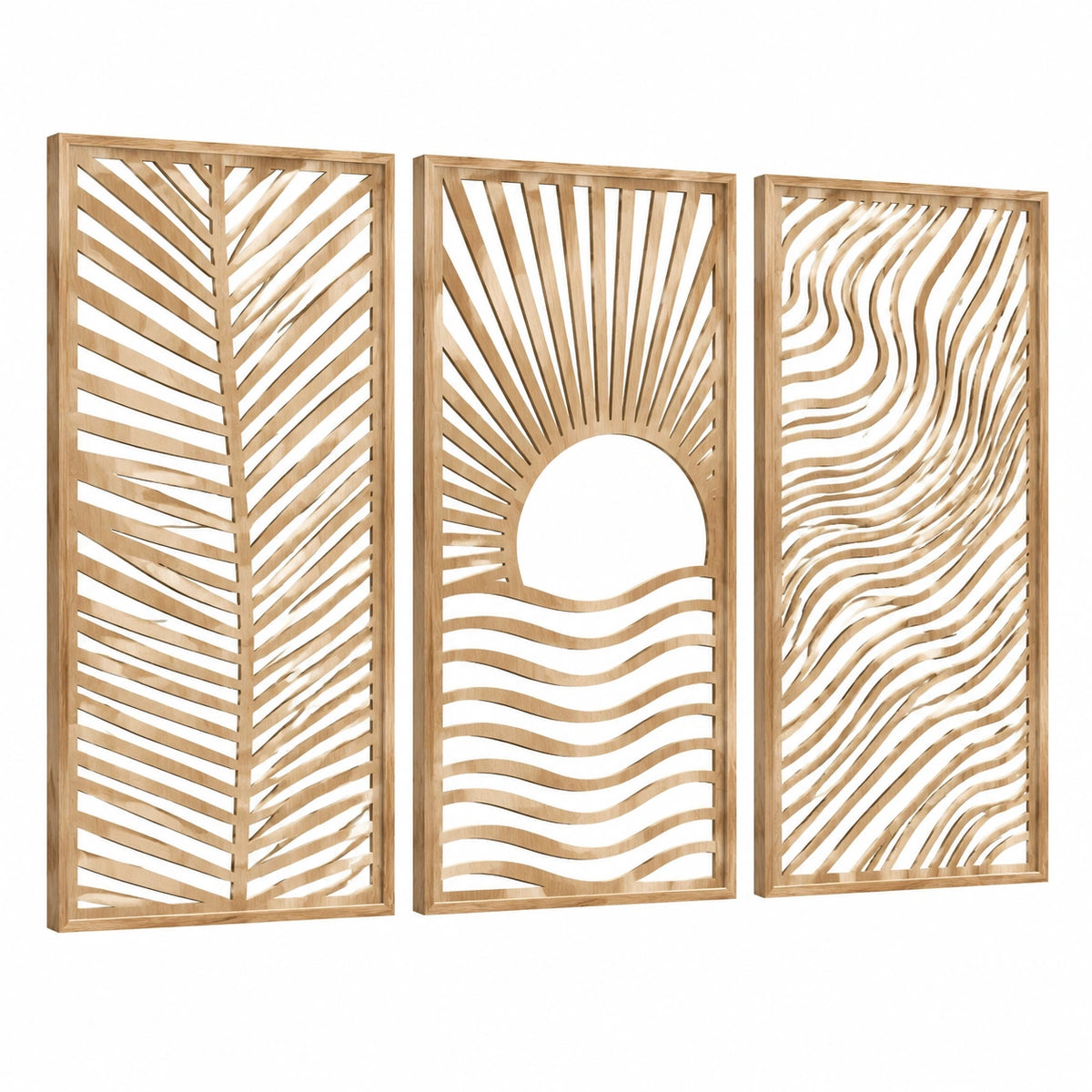 Wanddekoration 3er Set 90 x 30 cm Holz Natur - durchbrochene Dekorpaneele