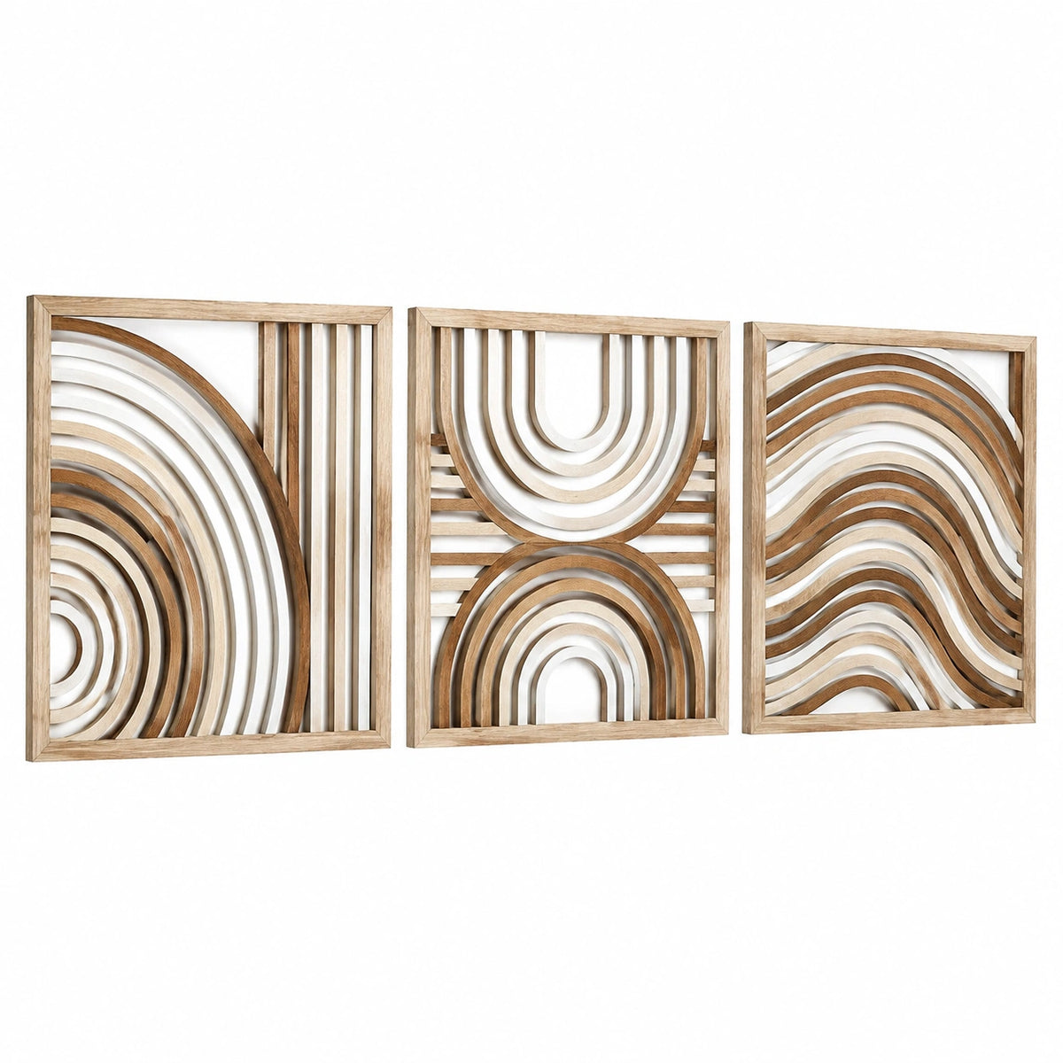 Wanddekoration 3-teilig 120 x 60 cm Holz Naturbraun geometrisch