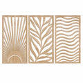 Wanddekoration 3er Set 40 x 80 cm Holz Natur - durchbrochene Sonnen Pflanzen und Wellenmotive