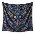 Wandteppich 150 x 150 cm aus Polyester Blau Gold Barockmuster für Wohnräume