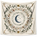 Wandteppich 150 x 150 cm aus Gewebe in Cremegrün mit Blumen Mond und Sternen Motiv