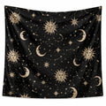 Wandteppich 150 x 150 cm schwarzes Textilgewebe mit Sonne Mond und Sternen zum Aufhängen