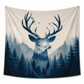 Wandteppich 150 x 130 cm Polyester Beige Blau Hirsch Waldmotiv mit Ösen